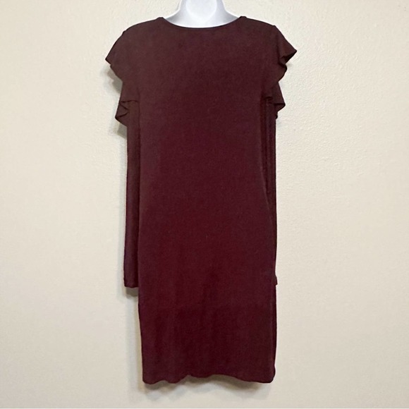 WHBM Long Sleeve Ruffle Cold Shoulder Sheath Dress Women’s Size XS NEW Cabernet - Picture 7 of 9